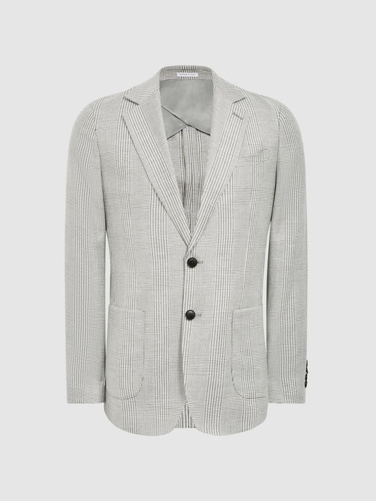 Reiss Blazers | Matinee Single Breasted Prince Of Wales Check Blazer Grey - Men