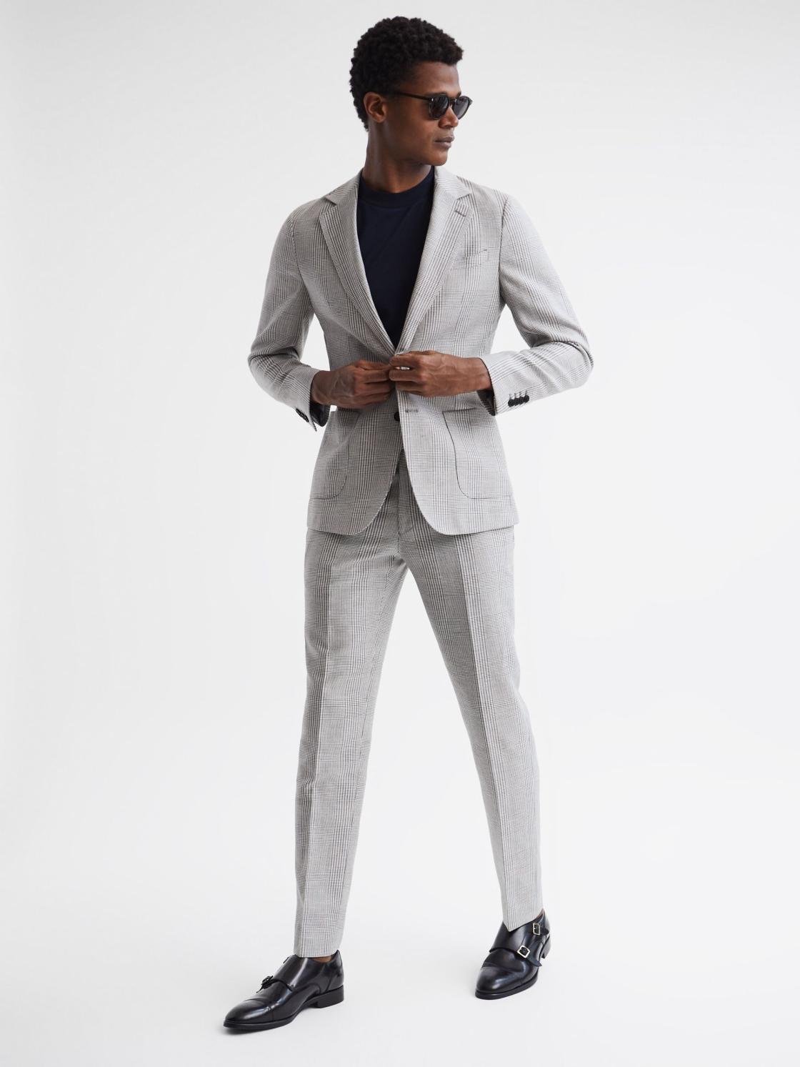 Reiss Blazers | Matinee Single Breasted Prince Of Wales Check Blazer Grey - Men