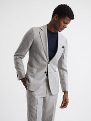 Reiss Blazers | Matinee Single Breasted Prince Of Wales Check Blazer Grey - Men