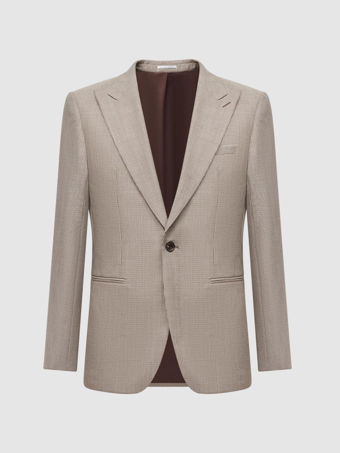 Reiss Blazers | Pew Slim Fit Wool Single Breasted Puppytooth Blazer Brown - Men