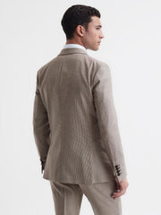 Reiss Blazers | Pew Slim Fit Wool Single Breasted Puppytooth Blazer Brown - Men
