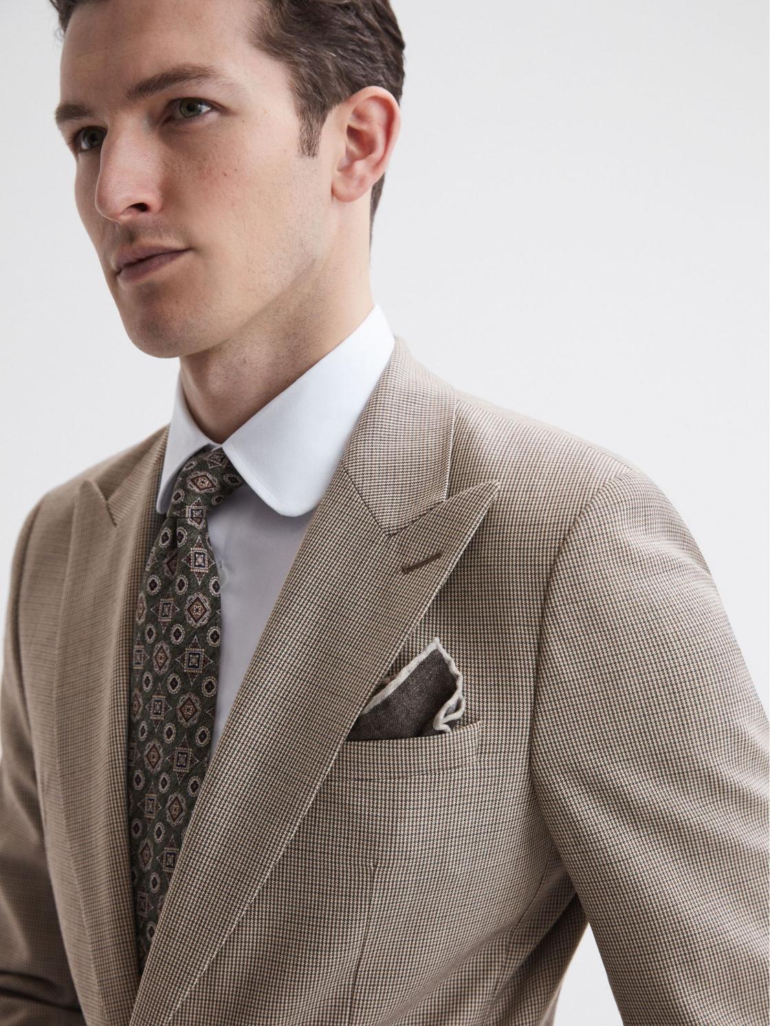 Reiss Blazers | Pew Slim Fit Wool Single Breasted Puppytooth Blazer Brown - Men