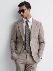 Reiss Blazers | Pew Slim Fit Wool Single Breasted Puppytooth Blazer Brown - Men