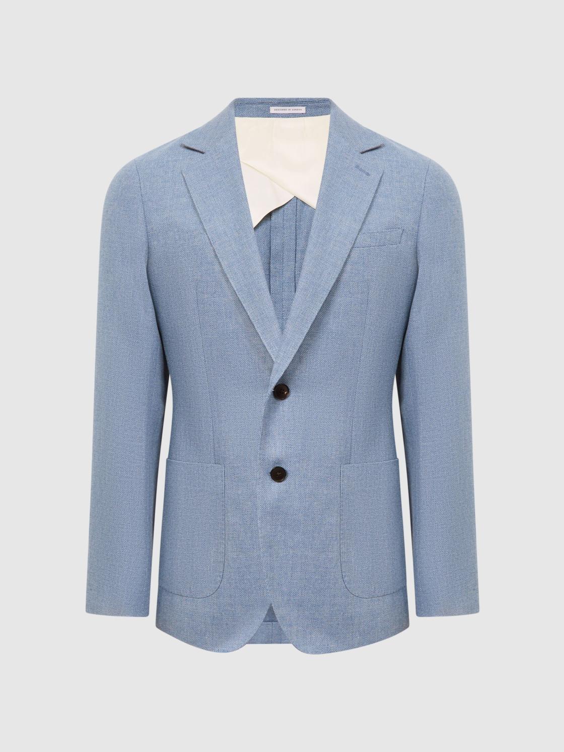 Reiss Blazers | Ravenswood Single Breasted Patch Pocket Blazer Soft Blue - Men