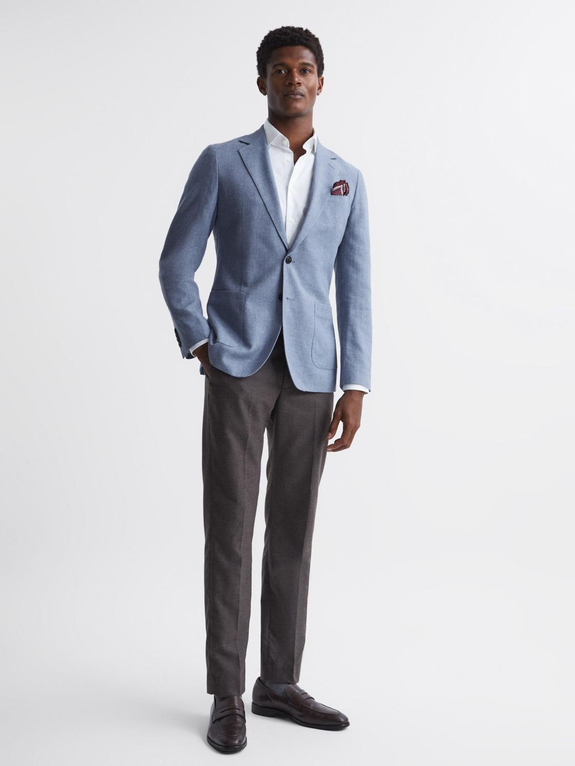 Reiss Blazers | Ravenswood Single Breasted Patch Pocket Blazer Soft Blue - Men