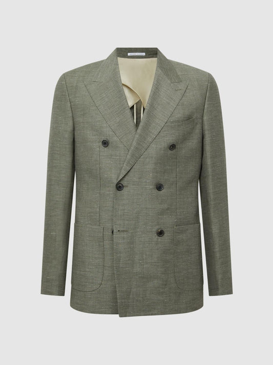 Reiss Blazers | Riva Slim Fit Double Breasted Wool-Linen Blazer Sage - Men