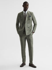Reiss Blazers | Riva Slim Fit Double Breasted Wool-Linen Blazer Sage - Men