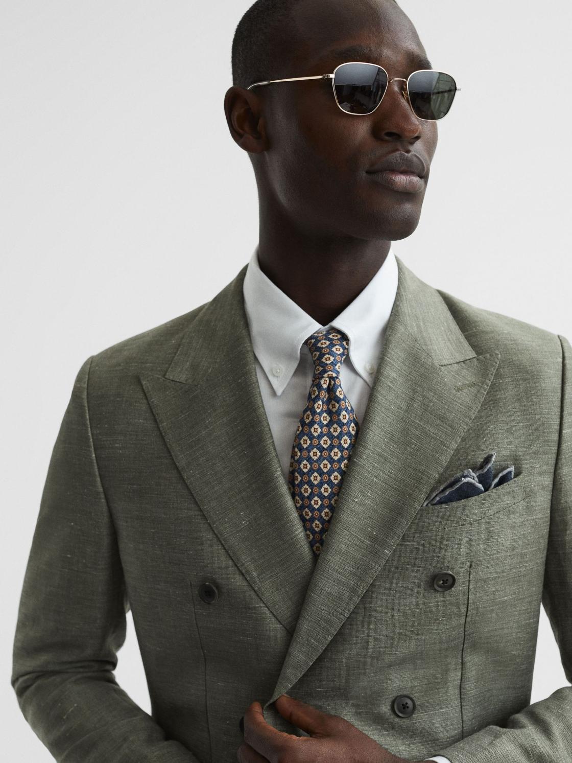 Reiss Blazers | Riva Slim Fit Double Breasted Wool-Linen Blazer Sage - Men