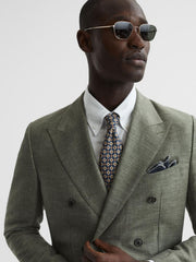 Reiss Blazers | Riva Slim Fit Double Breasted Wool-Linen Blazer Sage - Men