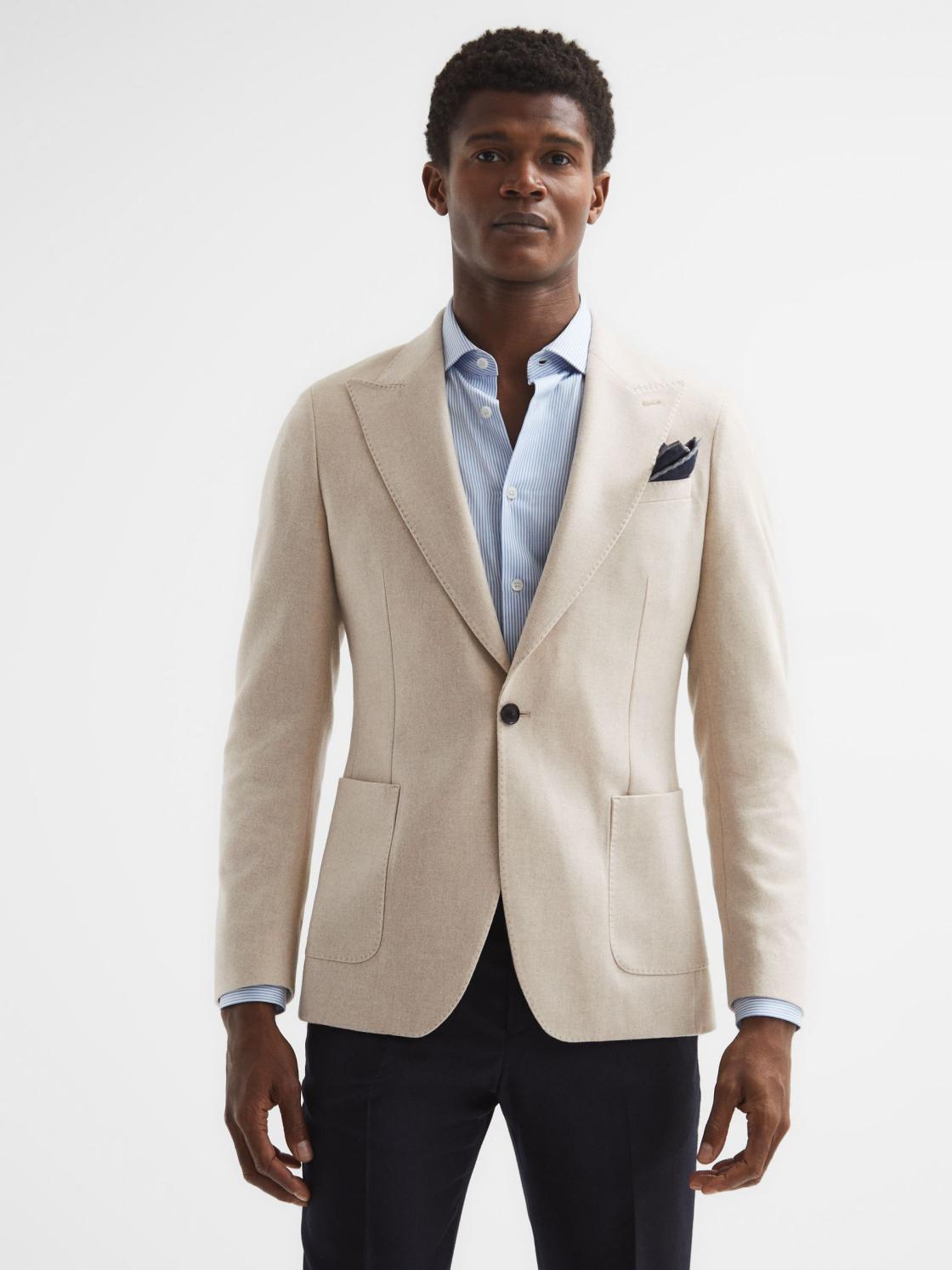Reiss Blazers | Tella Slim Fit Single Breasted Brushed Wool Blazer Stone - Men