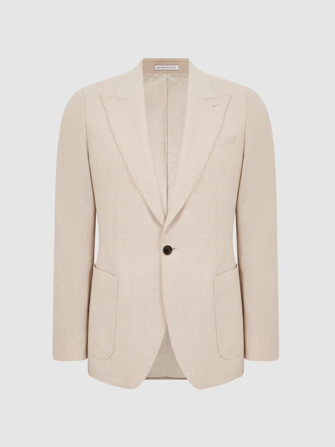 Reiss Blazers | Tella Slim Fit Single Breasted Brushed Wool Blazer Stone - Men