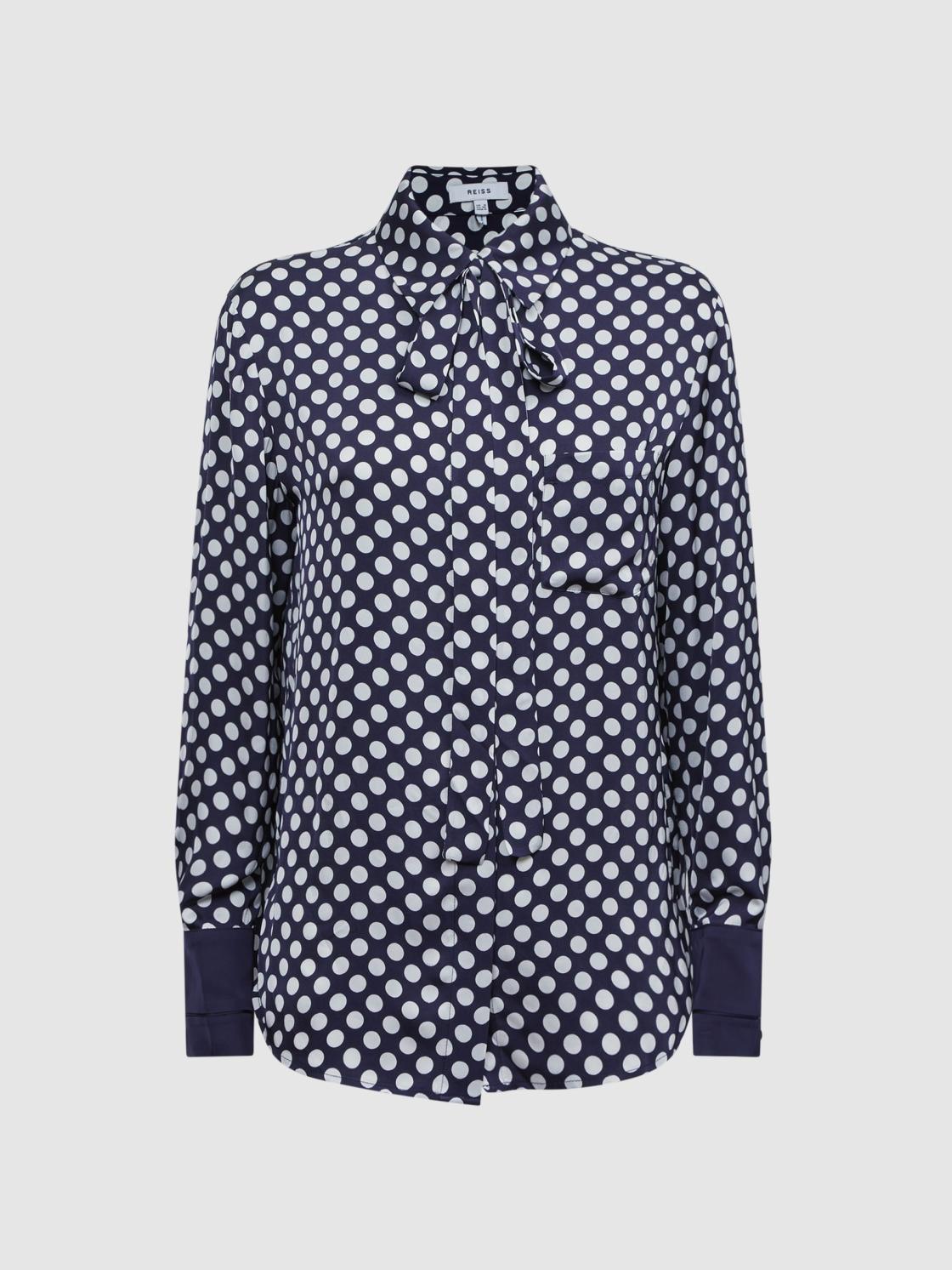 Reiss Blouses &amp; Shirts | Ezra Polka Dot Long Sleeve Neck Tie Blouse Navy/white - Women