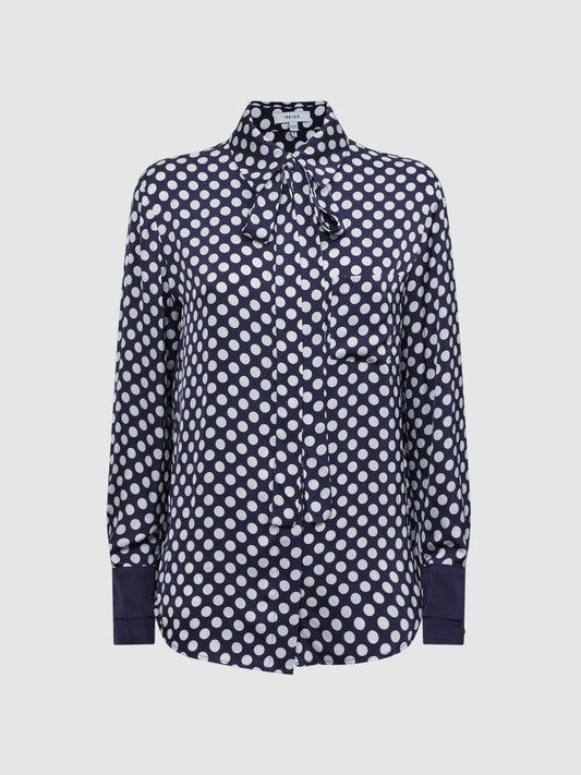 Reiss Blouses &amp; Shirts | Ezra Polka Dot Long Sleeve Neck Tie Blouse Navy/white - Women