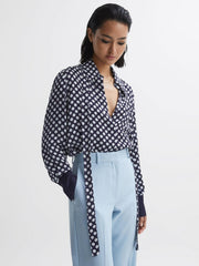 Reiss Blouses &amp; Shirts | Ezra Polka Dot Long Sleeve Neck Tie Blouse Navy/white - Women