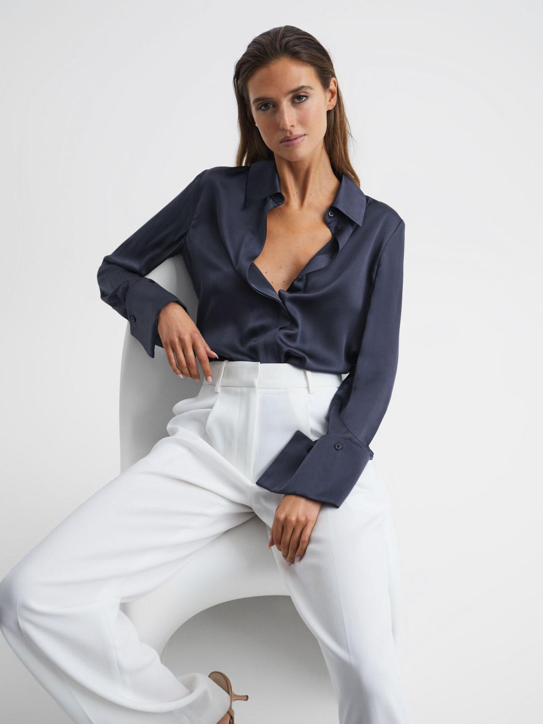 Reiss Blouses &amp; Shirts | Hailey Silk Shirt Navy - Women