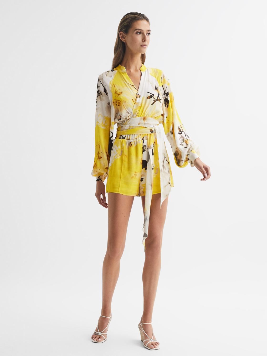 Reiss Blouses &amp; Shirts | Odette Floral Print Cropped Blouse Yellow - Women