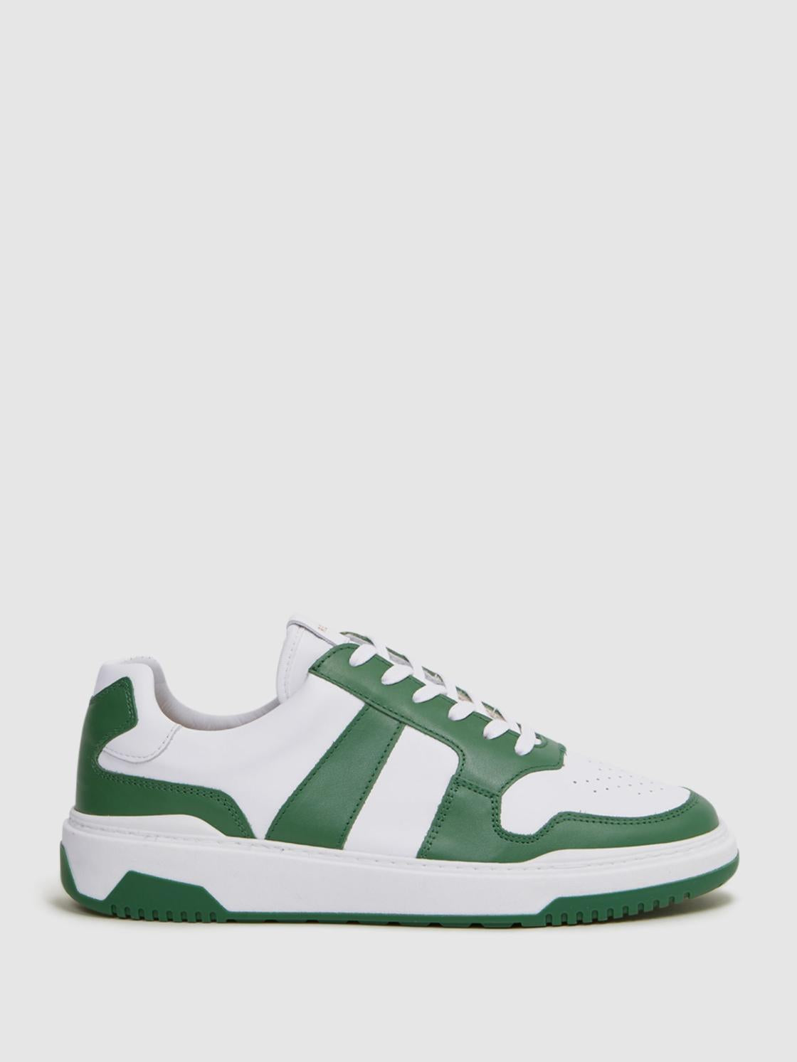 Reiss Casual Shoes | Arlo Low Top Leather Trainers Green - Men
