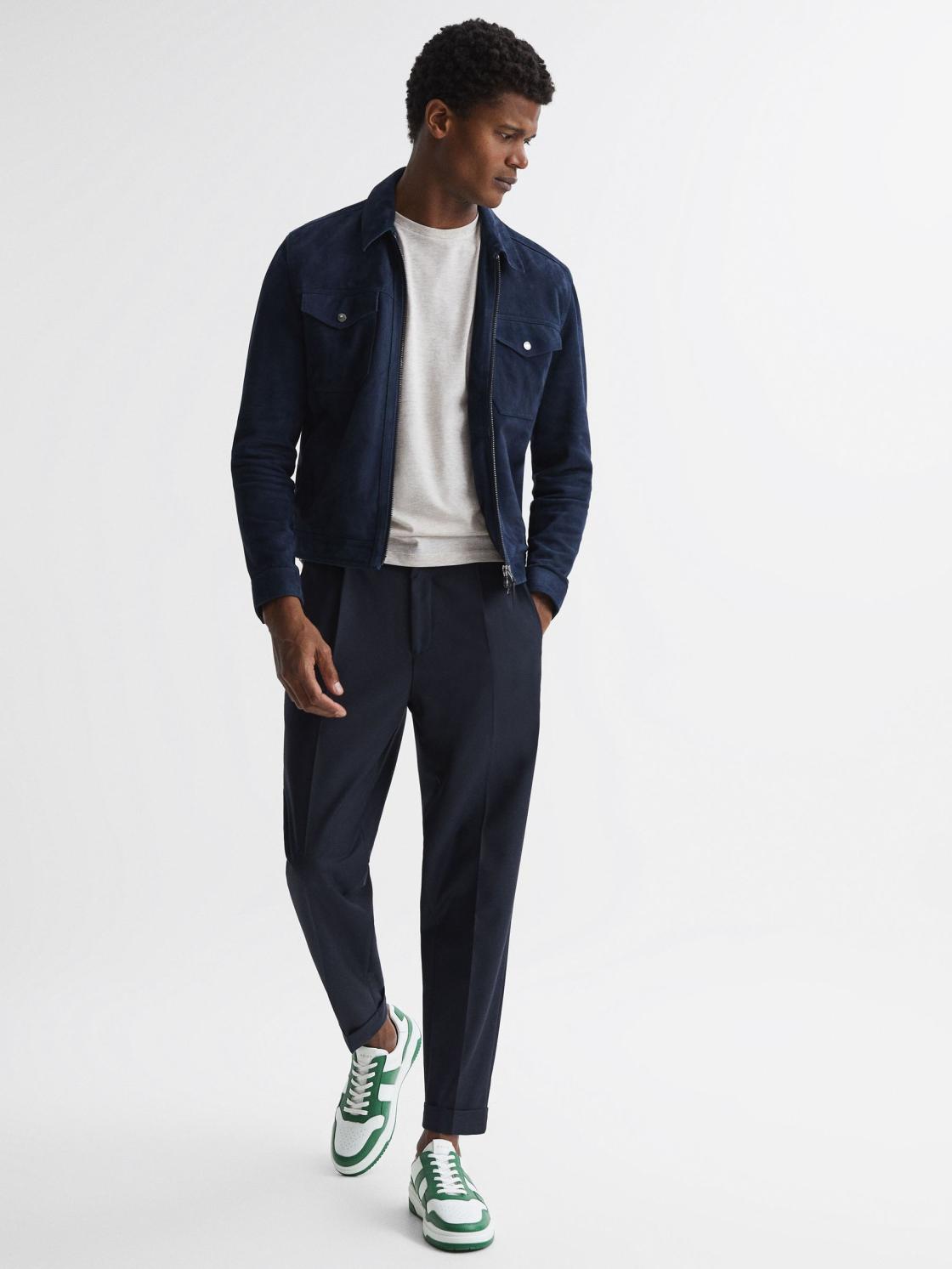 Reiss Casual Shoes | Arlo Low Top Leather Trainers Green - Men