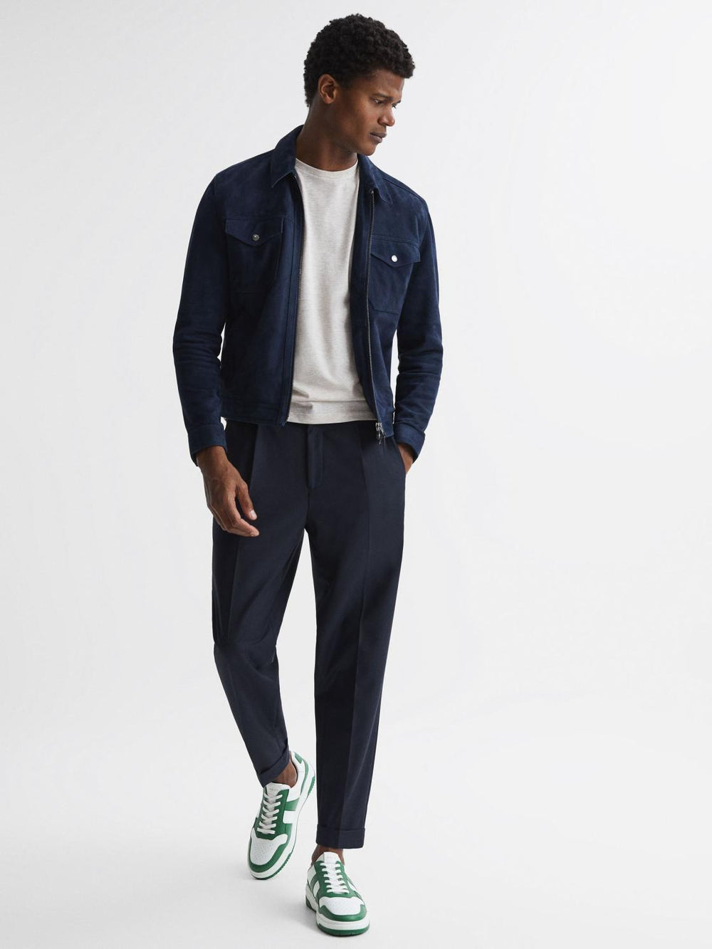 Reiss Casual Shoes | Arlo Low Top Leather Trainers Green - Men