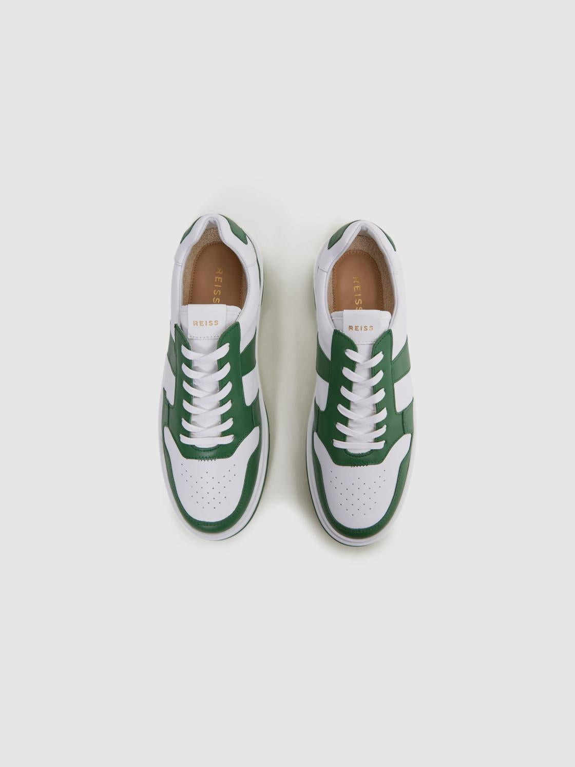 Reiss Casual Shoes | Arlo Low Top Leather Trainers Green - Men