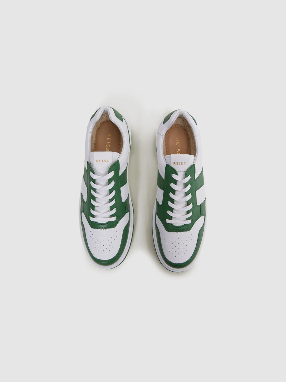 Reiss Casual Shoes | Arlo Low Top Leather Trainers Green - Men