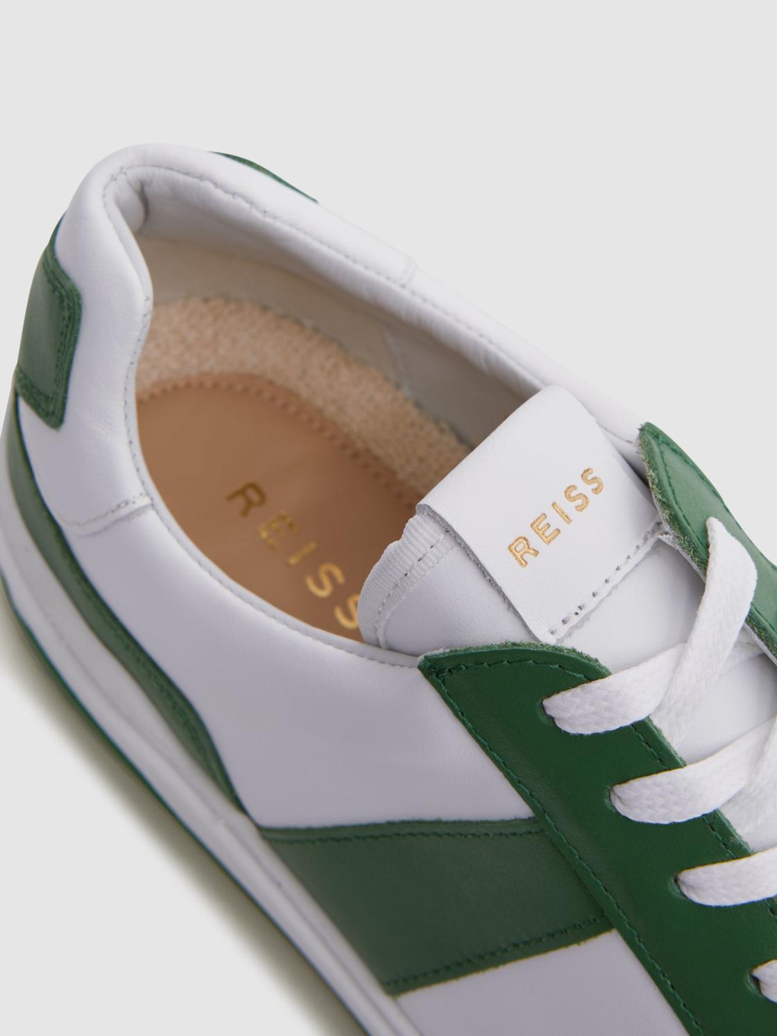 Reiss Casual Shoes | Arlo Low Top Leather Trainers Green - Men
