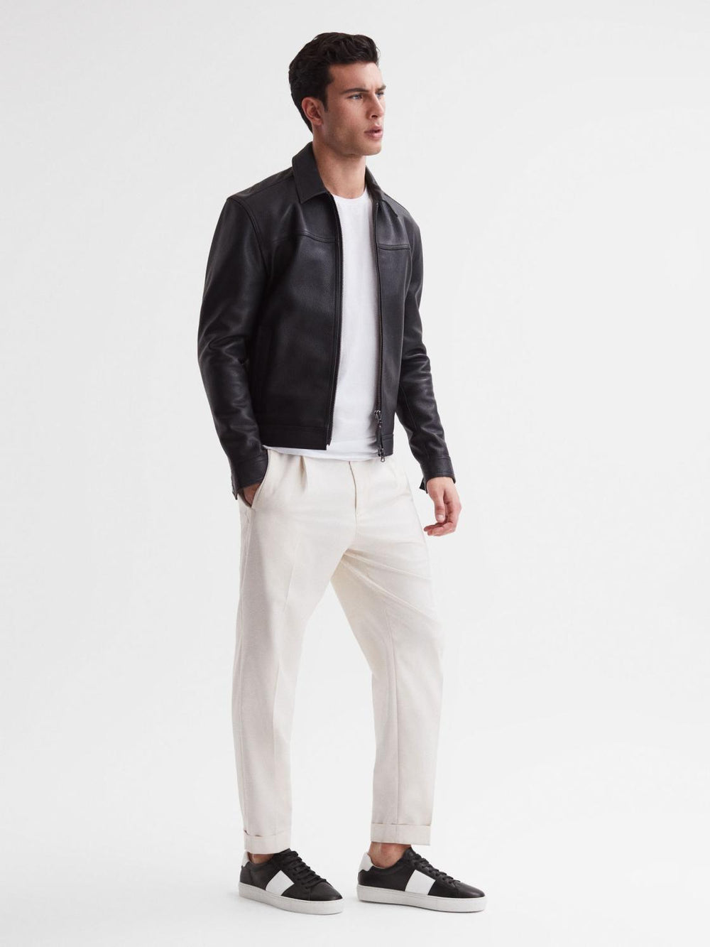 Reiss Casual Shoes | Finley Stripe Leather Trainers Black - Men