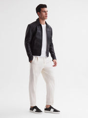 Reiss Casual Shoes | Finley Stripe Leather Trainers Black - Men