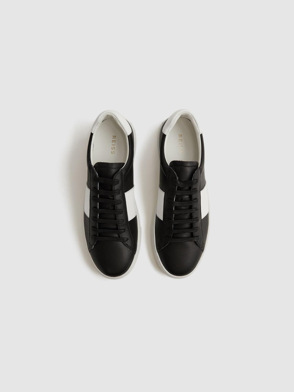 Reiss Casual Shoes | Finley Stripe Leather Trainers Black - Men