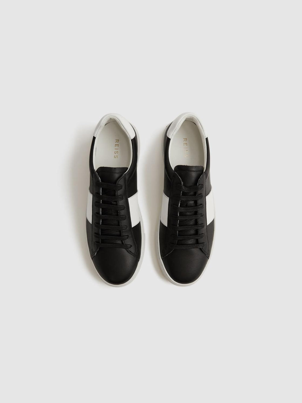 Reiss Casual Shoes | Finley Stripe Leather Trainers Black - Men