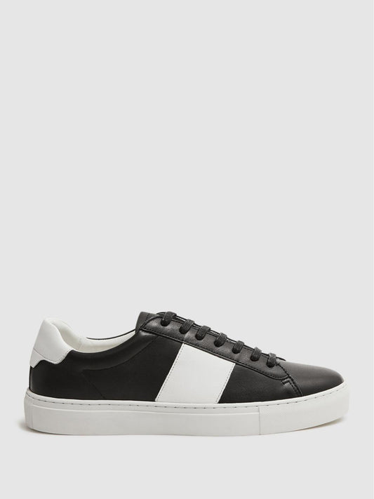 Reiss Casual Shoes | Finley Stripe Leather Trainers Black - Men