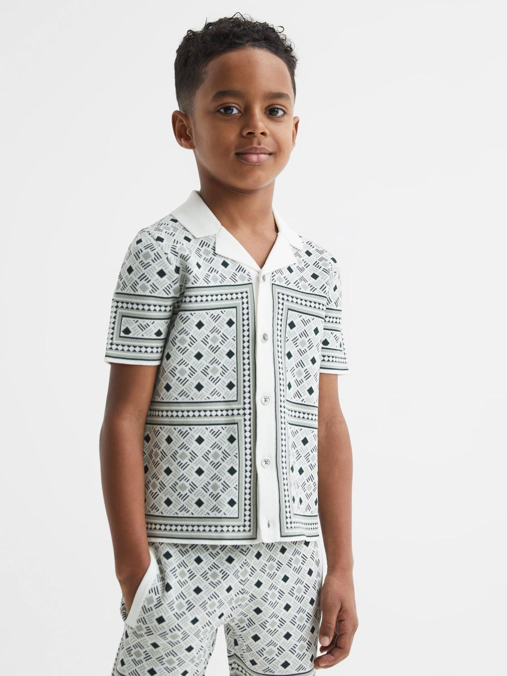 Reiss Co-Ords | Charmer Short Sleeve Cuban Abs Polo Shirt Sage - Children