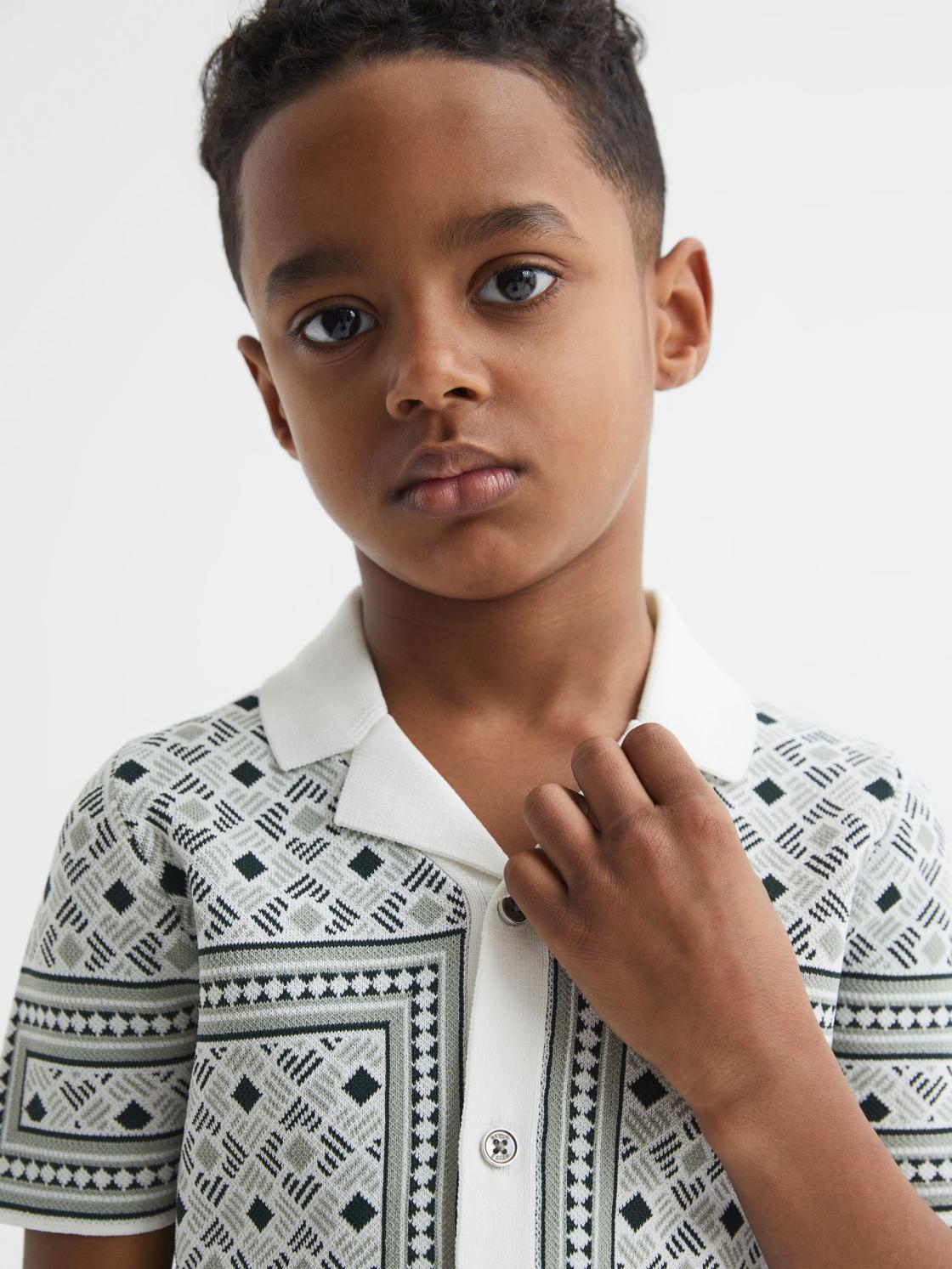 Reiss Co-Ords | Charmer Short Sleeve Cuban Abs Polo Shirt Sage - Children