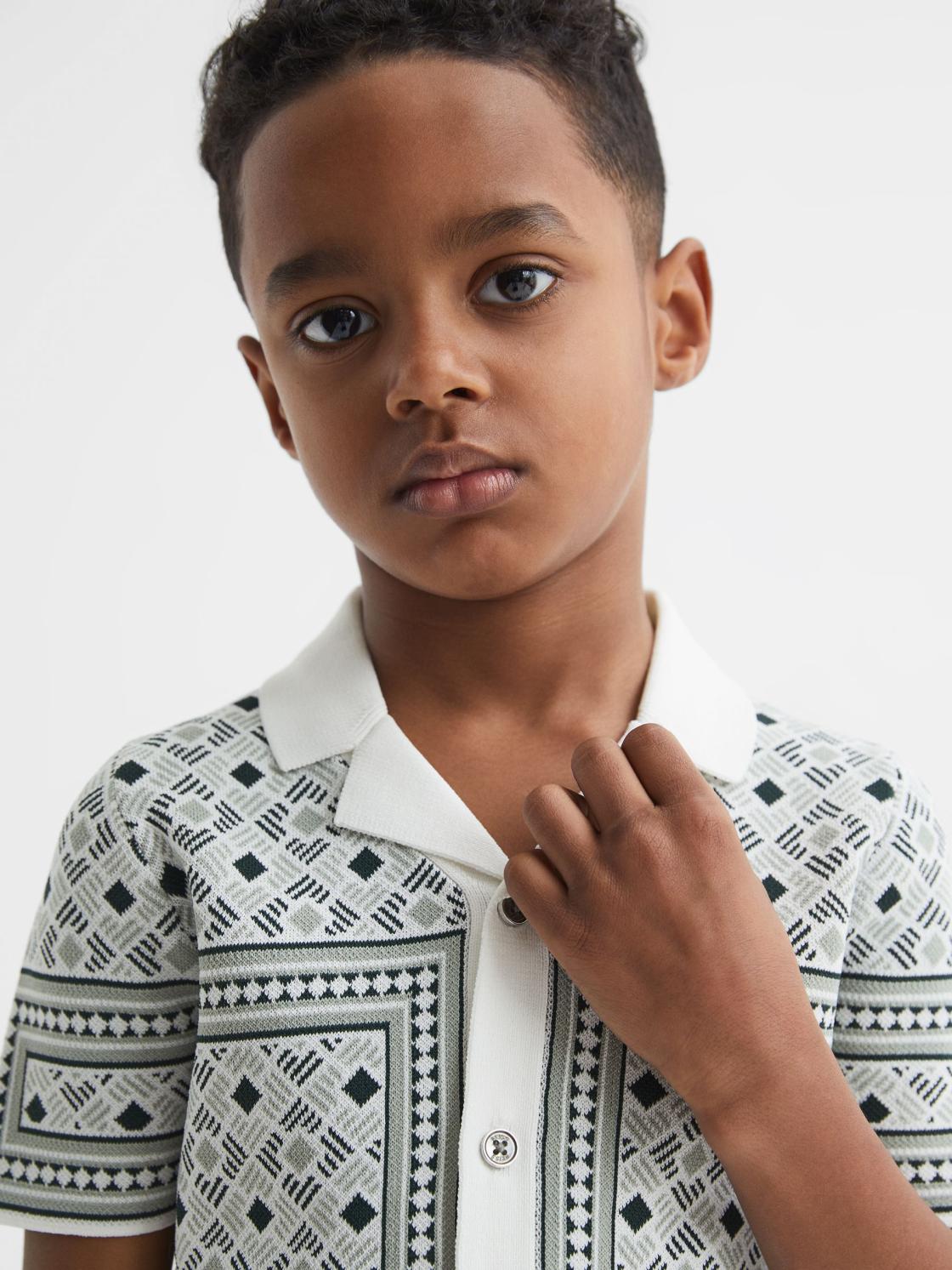 Reiss Co-Ords | Charmer Short Sleeve Cuban Abs Polo Shirt Sage - Children