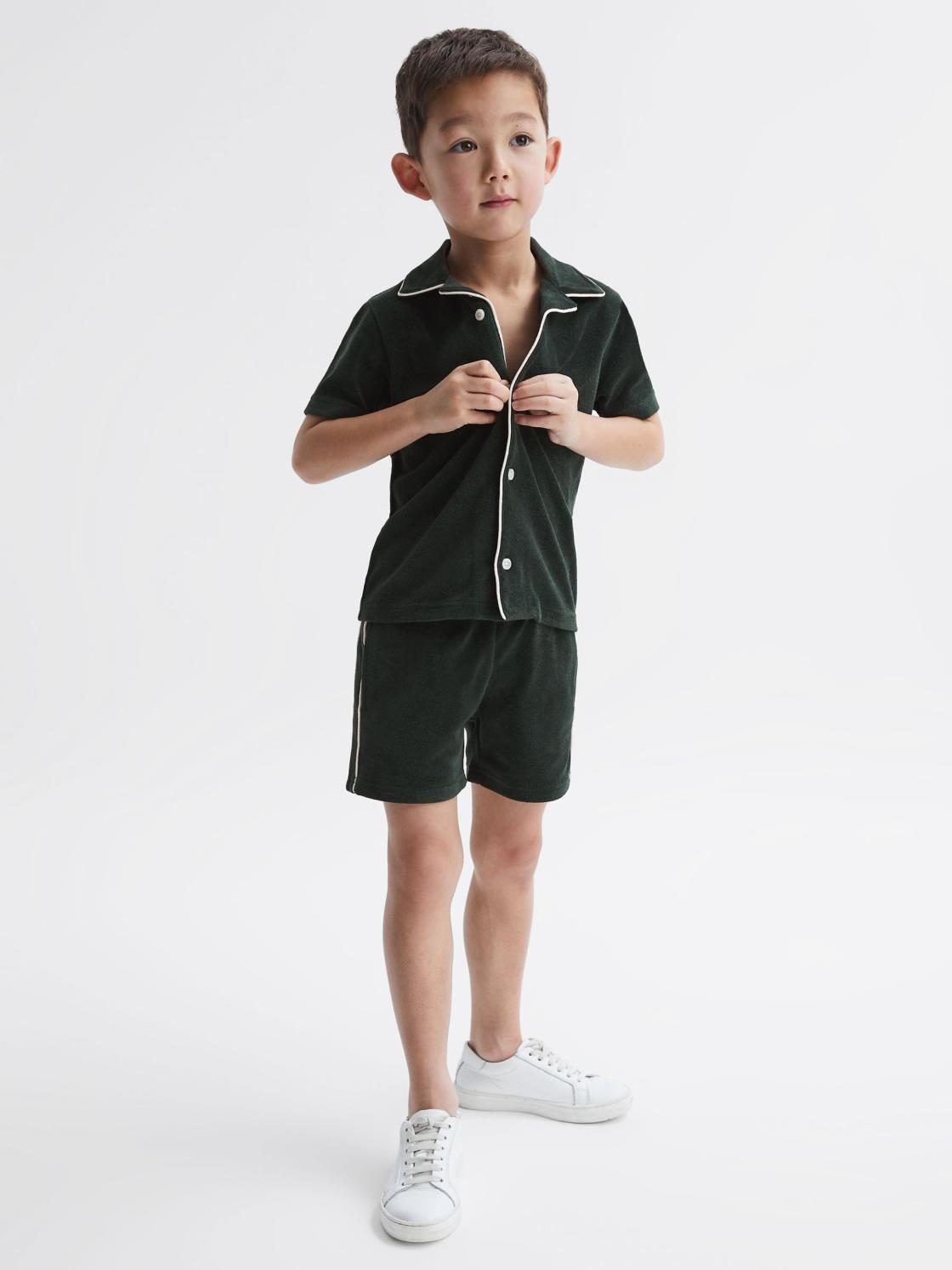 Reiss Co-Ords | Defoe Towelling Cuban Collar Shirt Green - Children