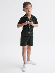 Reiss Co-Ords | Defoe Towelling Cuban Collar Shirt Green - Children