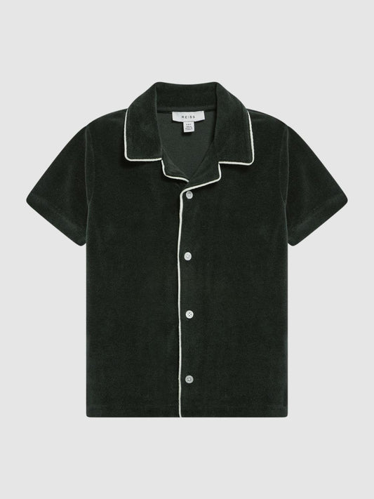 Reiss Co-Ords | Defoe Towelling Cuban Collar Shirt Green - Children