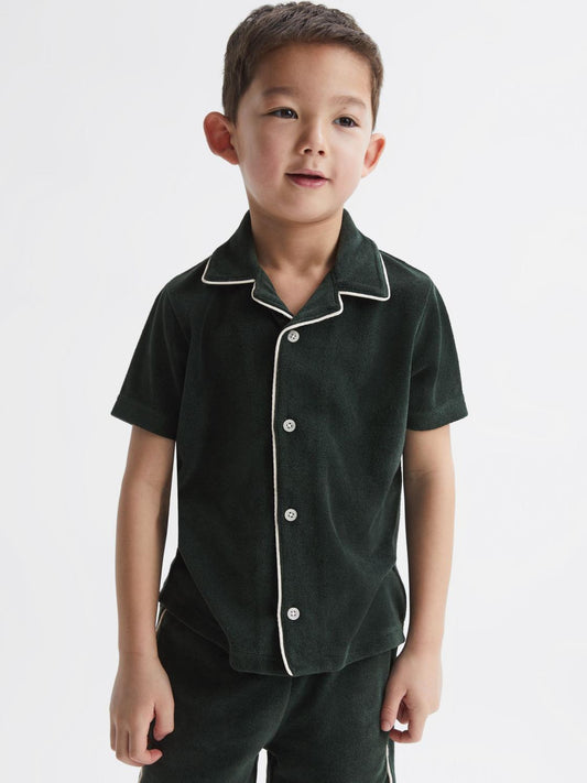 Reiss Co-Ords | Defoe Towelling Cuban Collar Shirt Green - Children