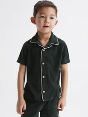 Reiss Co-Ords | Defoe Towelling Cuban Collar Shirt Green - Children