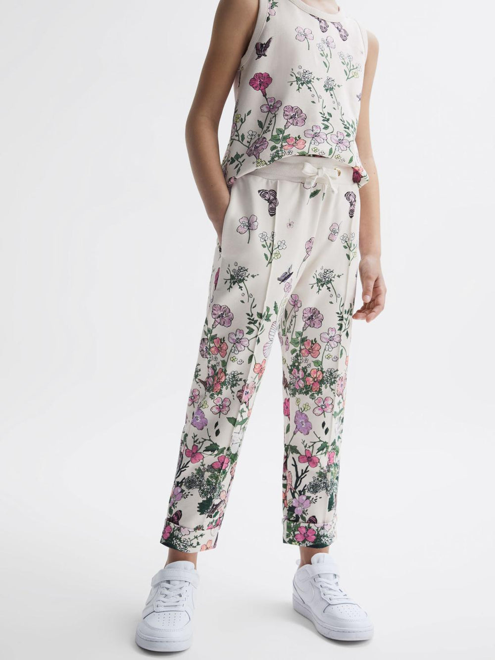Reiss Co-Ords | Kemi Floral Print Drawstring Joggers Pink Print - Children