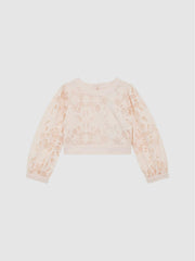 Reiss Co-Ords | Nella Long Sleeve Lace Cropped Top Pink - Children