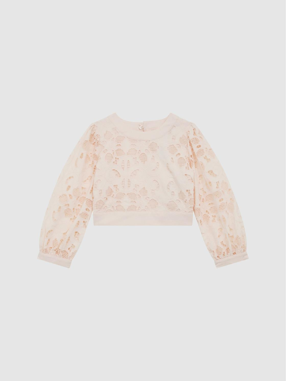 Reiss Co-Ords | Nella Long Sleeve Lace Cropped Top Pink - Children
