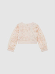 Reiss Co-Ords | Nella Long Sleeve Lace Cropped Top Pink - Children