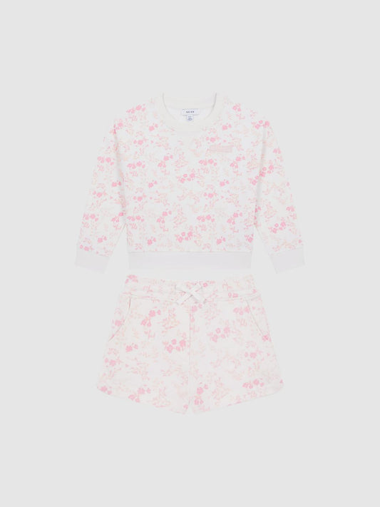 Reiss Co-Ords | Nina Floral Print Set - Sweatshirt And Shorts Camel - Children