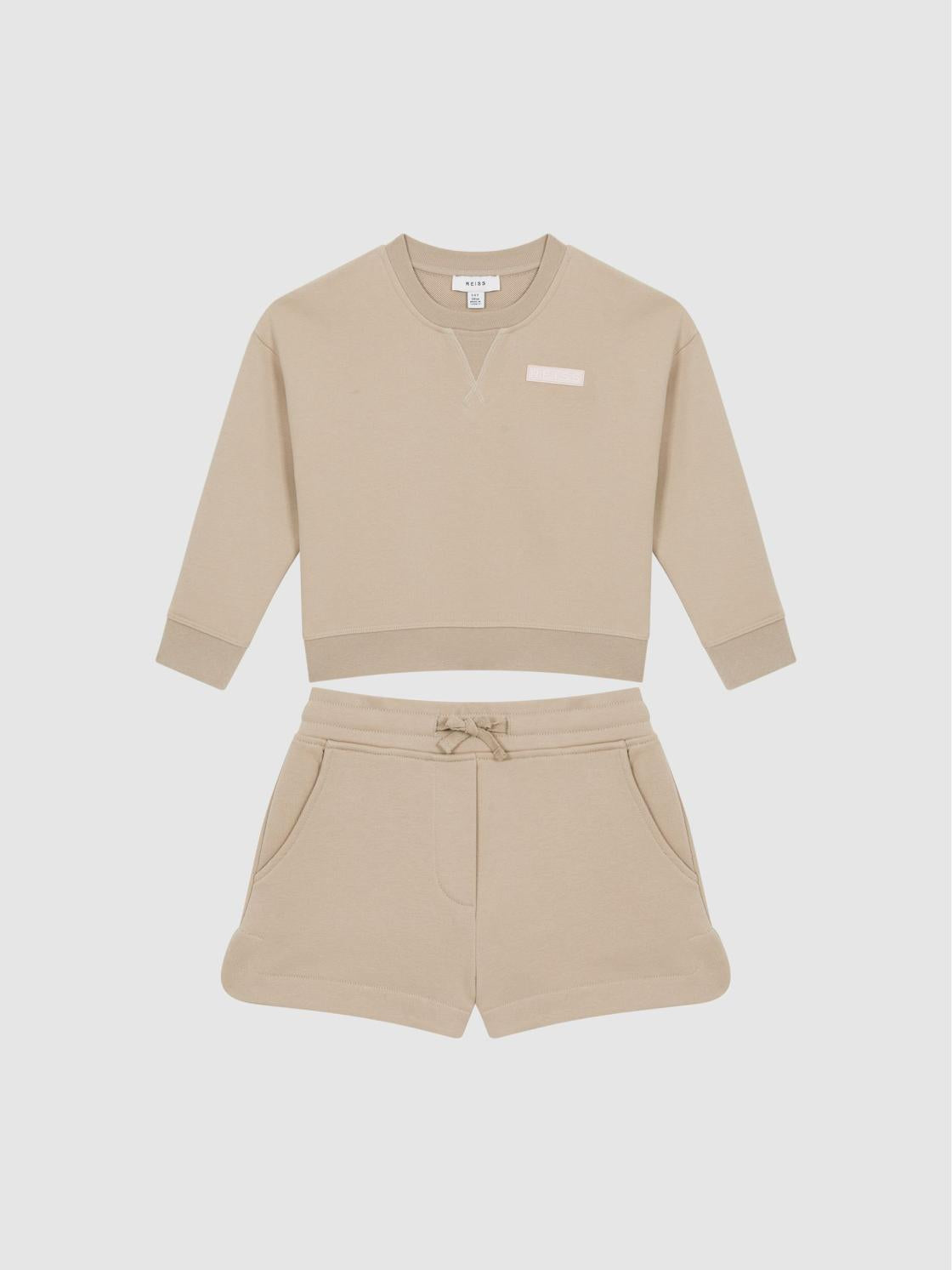 Reiss Co-Ords | Nina Floral Print Set - Sweatshirt And Shorts Camel - Children