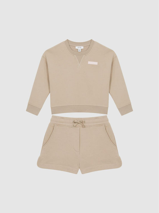 Reiss Co-Ords | Nina Floral Print Set - Sweatshirt And Shorts Camel - Children