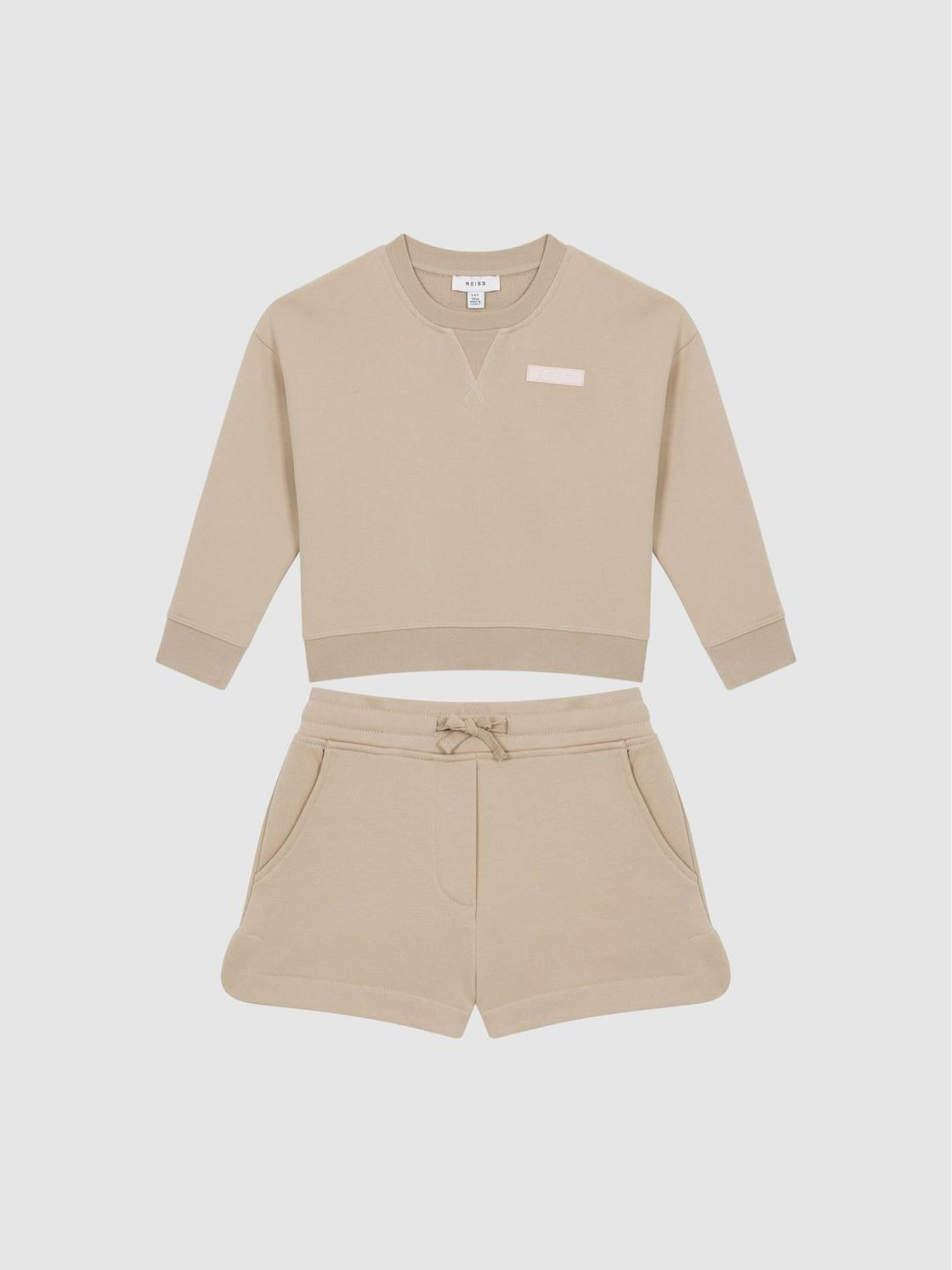 Reiss Co-Ords | Nina Floral Print Set - Sweatshirt And Shorts Camel - Children