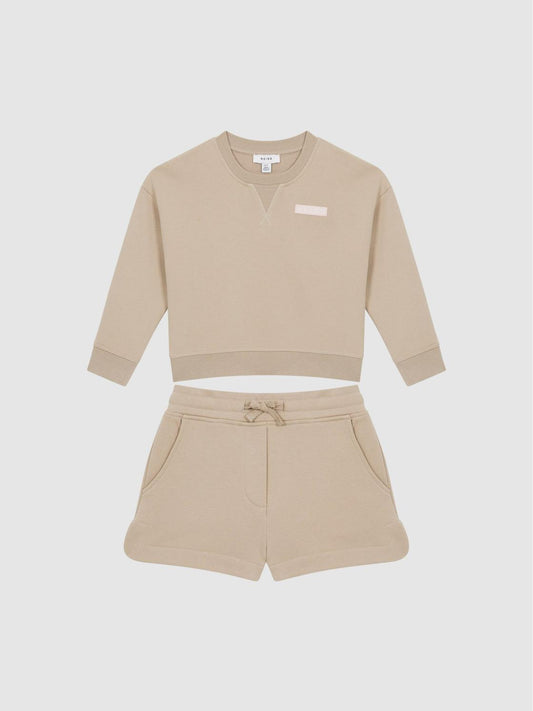 Reiss Co-Ords | Nina Floral Print Set - Sweatshirt And Shorts Camel - Children