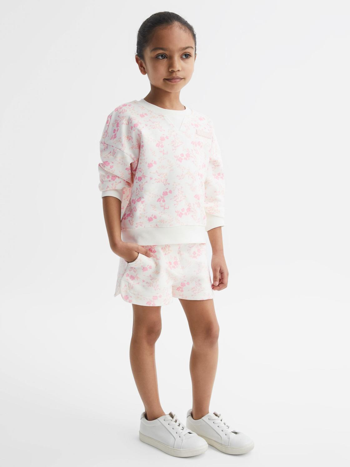 Reiss Co-Ords | Nina Floral Print Set - Sweatshirt And Shorts Pink Print - Children