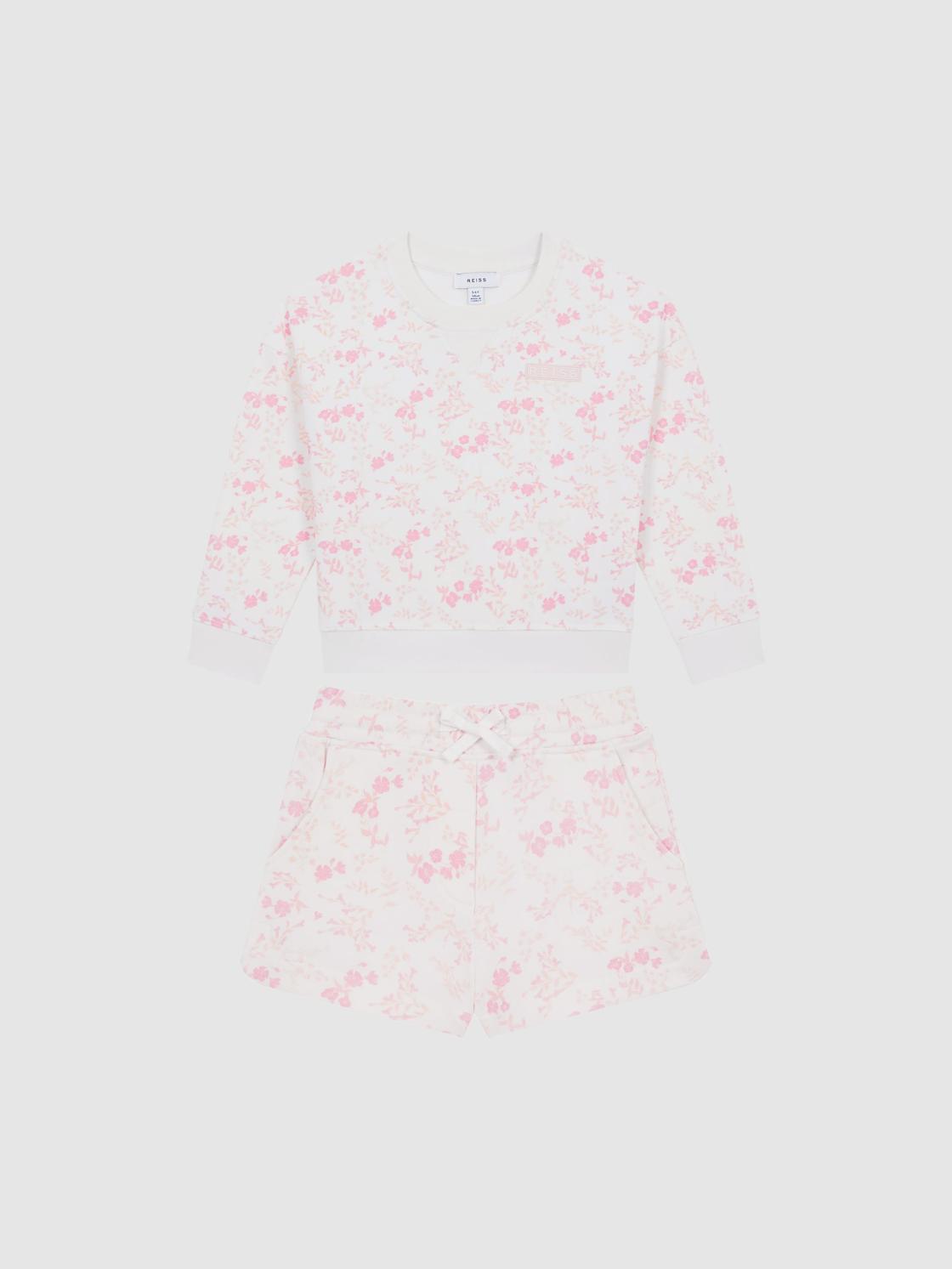 Reiss Co-Ords | Nina Floral Print Set - Sweatshirt And Shorts Pink Print - Children